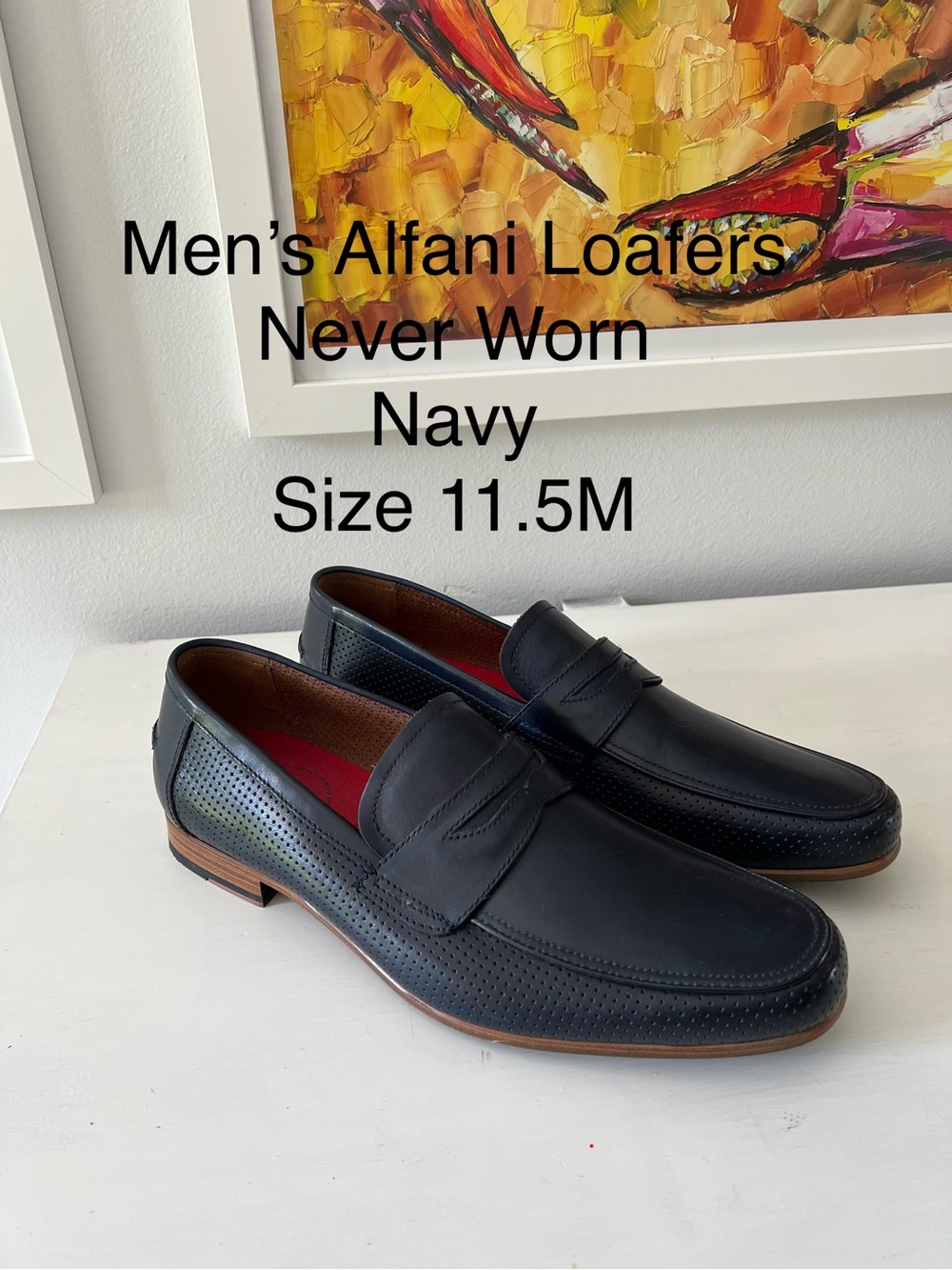 Alfani Men's Navy Perforated Leather Penny Loafers